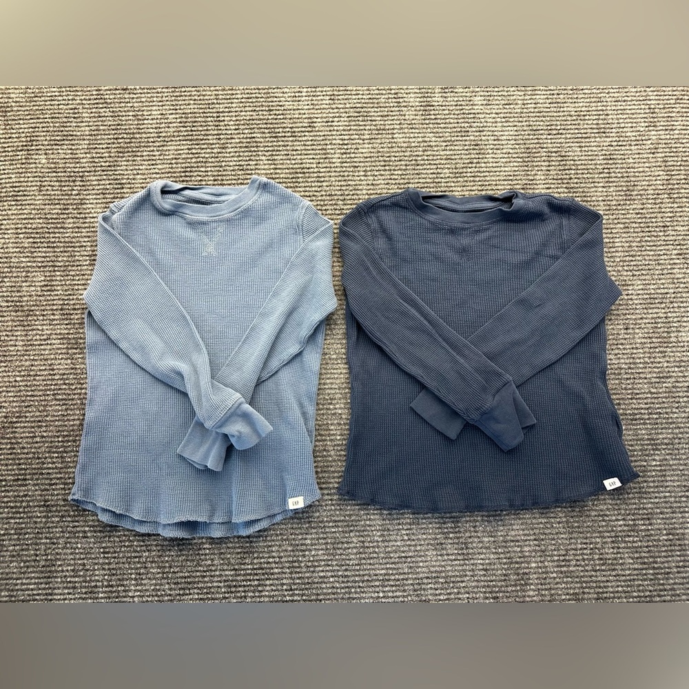 Lot Of 2 Kids Boys Gap Blue Waffle Knit Long Sleeve Top Shirts Small